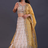 Pastel White Chinon Georgette Embroidered Lehenga Set