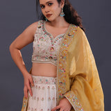 Pastel White Chinon Georgette Embroidered Lehenga Set