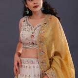 Pastel White Chinon Georgette Embroidered Lehenga Set