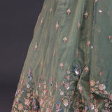 Russian Green Organza Embroidered Lehenga Set