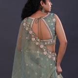 Russian Green Organza Embroidered Lehenga Set