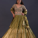 Mehendi Green Tissue Banarasi Embroidered Lehenga Set