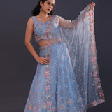 Sky Blue Georgette Embroidered Lehenga Set