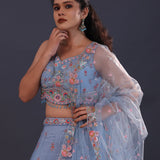 Sky Blue Georgette Embroidered Lehenga Set
