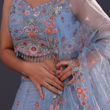 Sky Blue Georgette Embroidered Lehenga Set