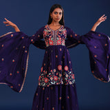 Dark Purple Georgette Thread Work Lehenga Kurti Set