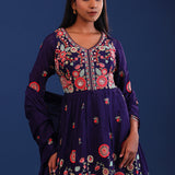 Dark Purple Georgette Thread Work Lehenga Kurti Set