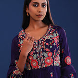 Dark Purple Georgette Thread Work Lehenga Kurti Set