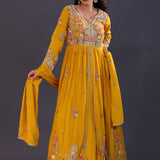 Mustard Yellow Chinon Georgette Embroidered Anarkali Set