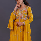 Mustard Yellow Chinon Georgette Embroidered Anarkali Set