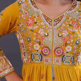 Mustard Yellow Chinon Georgette Embroidered Anarkali Set