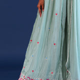 Light Teal Green Georgette Thread Work Gown Set