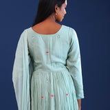 Light Teal Green Georgette Thread Work Gown Set