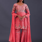 Amaranth Pink Chinon Silk Thread Work Gharara Set