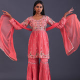 Amaranth Pink Chinon Silk Thread Work Gharara Set