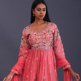Amaranth Pink Chinon Silk Thread Work Gharara Set