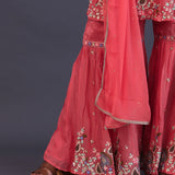 Amaranth Pink Chinon Silk Thread Work Gharara Set