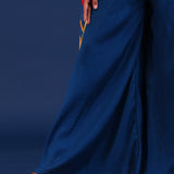 Dark Teal Blue Crepe Silk Indo Western Choli Set