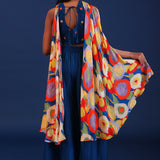 Dark Teal Blue Crepe Silk Indo Western Choli Set