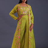 Sheen Green Crepe Silk Indo Western Choli Set