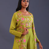 Sheen Green Crepe Silk Indo Western Choli Set