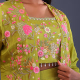 Sheen Green Crepe Silk Indo Western Choli Set