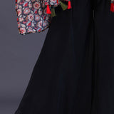 Black Crepe Silk And Chiffon Floral Peplum Set.