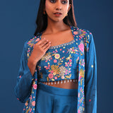 Teal Blue Crepe Silk Indo Western Choli Set