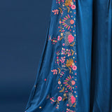Teal Blue Crepe Silk Indo Western Choli Set
