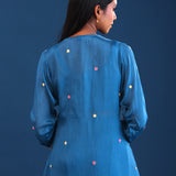 Teal Blue Crepe Silk Indo Western Choli Set