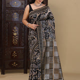 Black Banarasi Silk Saree With Gold And Silver Jaal
