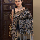 Black Banarasi Silk Saree With Gold And Silver Jaal