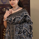 Black Banarasi Silk Saree With Gold And Silver Jaal