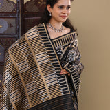 Black Banarasi Silk Saree With Gold And Silver Jaal