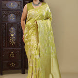 Mehendi Green Banarasi Silk Saree With Dual Tone Zari