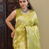 Mehendi Green Banarasi Silk Saree With Dual Tone Zari