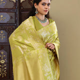 Mehendi Green Banarasi Silk Saree With Dual Tone Zari