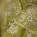 Mehendi Green Banarasi Silk Saree With Dual Tone Zari