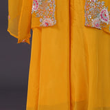 Bright Yellow Crepe Embroidered Indo-Western