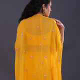 Bright Yellow Crepe Embroidered Indo-Western