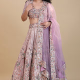 Lilac Organza Tissue Lehenga Set