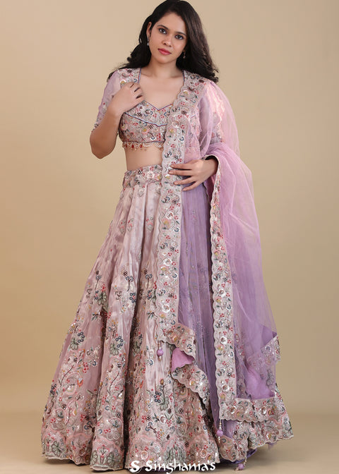 <img> Lilac Organza Tissue Lehenga Set