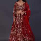 Scarlet Red Net Embroidered Lehenga Set
