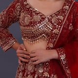 Scarlet Red Net Embroidered Lehenga Set