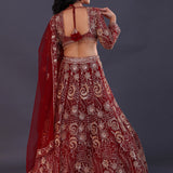 Scarlet Red Net Embroidered Lehenga Set