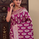 Wine Purple Banarasi Silk Saree With Floral Border