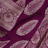 Wine Purple Banarasi Silk Saree With Floral Border