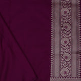 Wine Purple Banarasi Silk Saree With Floral Border