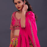 Bright Pink Chinon Silk Printed Lehenga Set