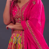 Bright Pink Chinon Silk Printed Lehenga Set